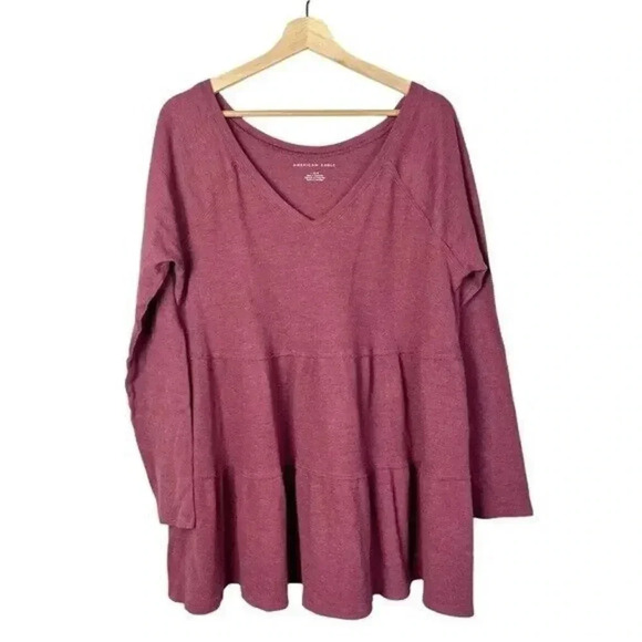 American Eagle AEO Purple Waffle Knit Tiered Long Sleeve L - Picture 1 of 4